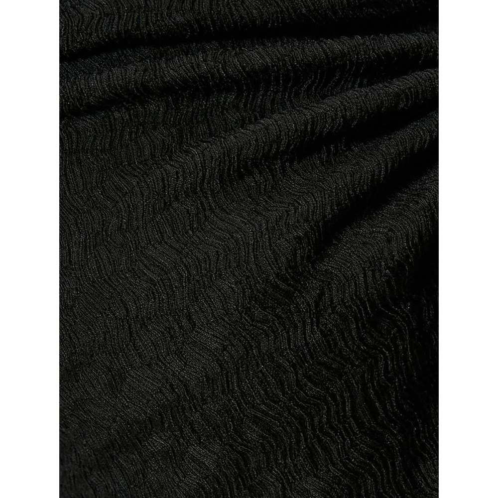 Crop Polo Yaka Tişört Önden Büzgülü Bağlamalı Dokulu - KOTON - 4SAL10129IK - SİYAH - M