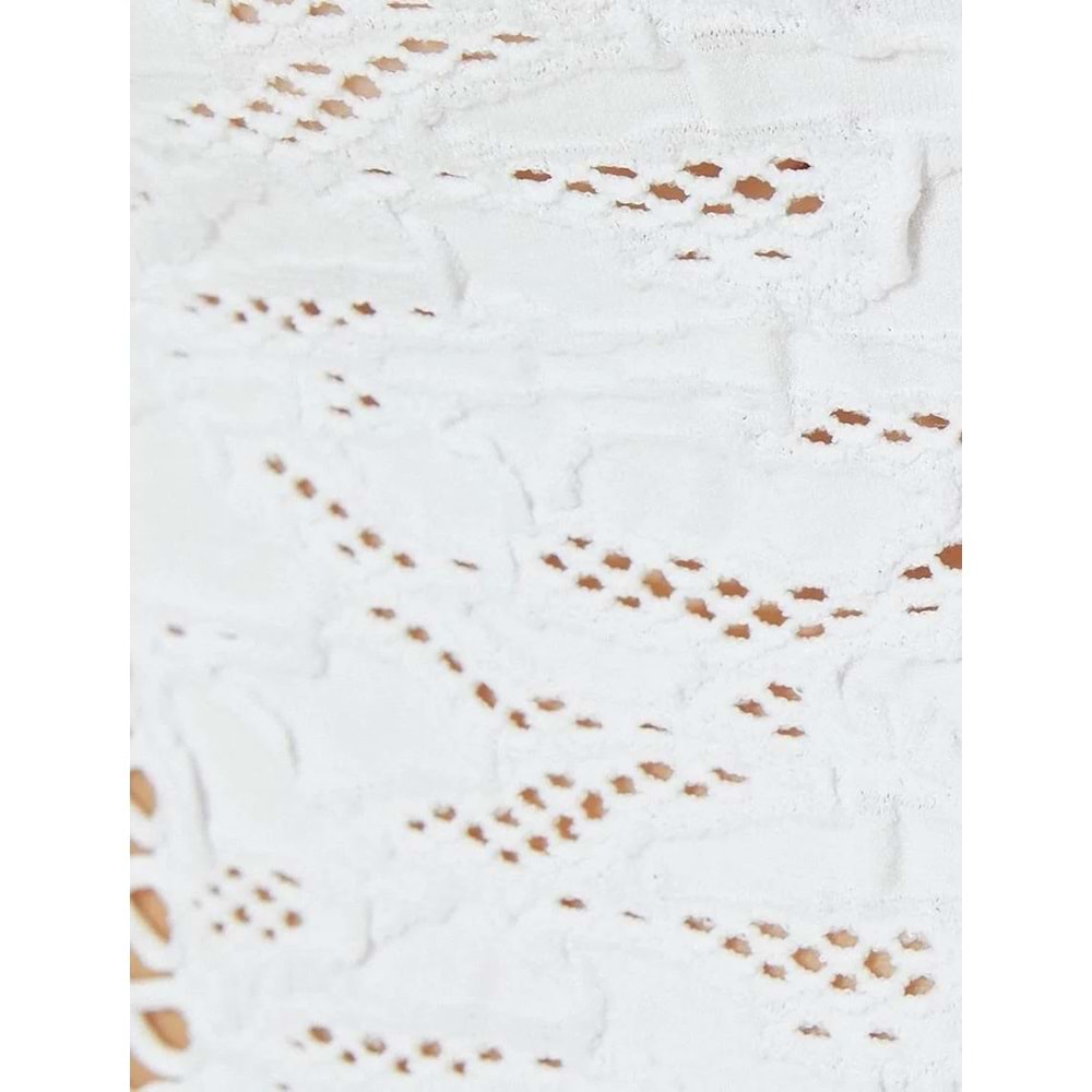 File Detaylı Crop Tişört Dokulu Kısa Kollu Bisiklet Yaka - KOTON - 4SAL10514IK - EKRU - XS-S