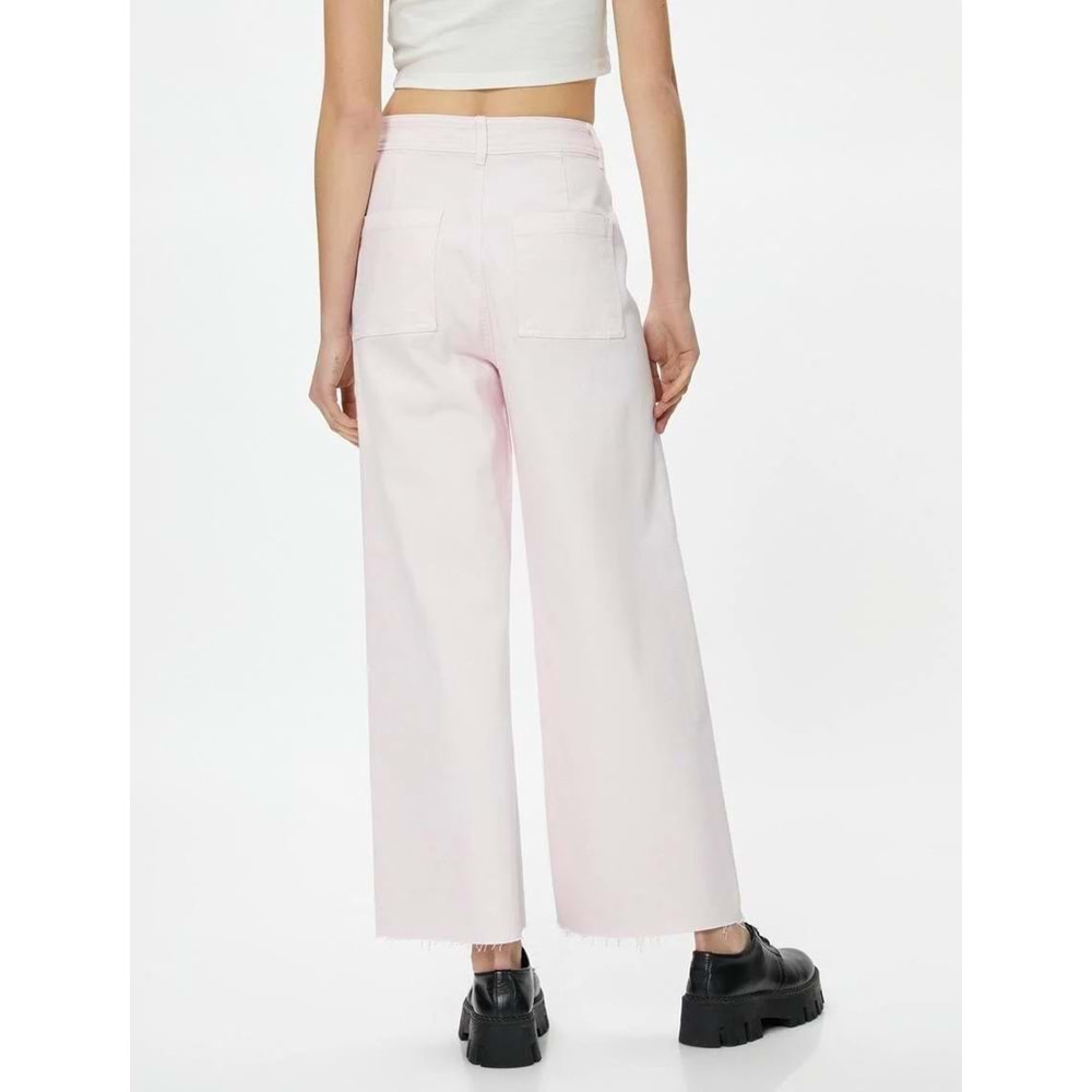 Geniş Kısa Paça Kot Pantolon Yüksek Bel - Sandra Jeans - KOTON - 4SAL40007MW - PEMBE - 40