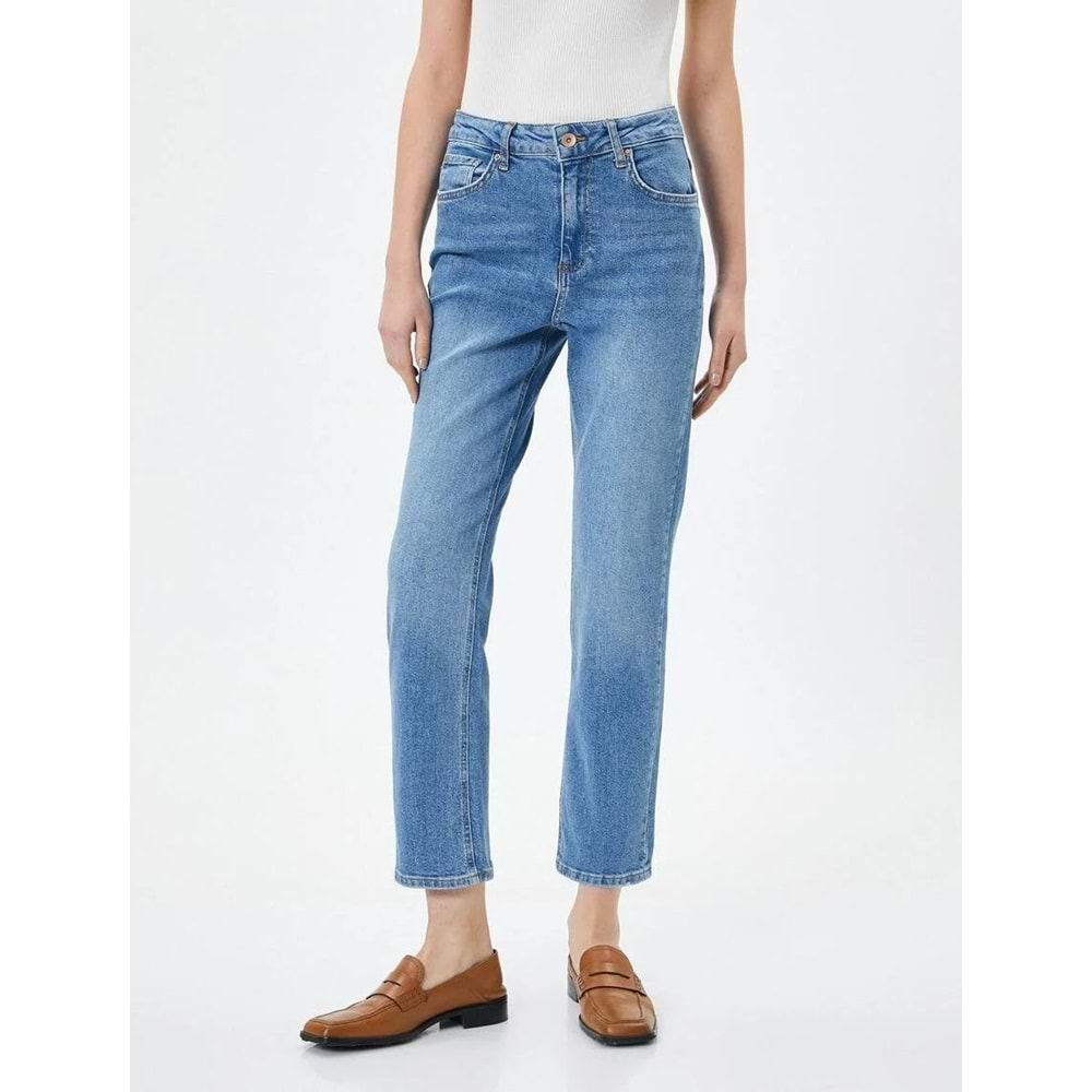 Düz Paça Kot Pantolon Standart Bel Pamuklu Esnek Cepli - Eve Slim Jean 4SAL40008MD