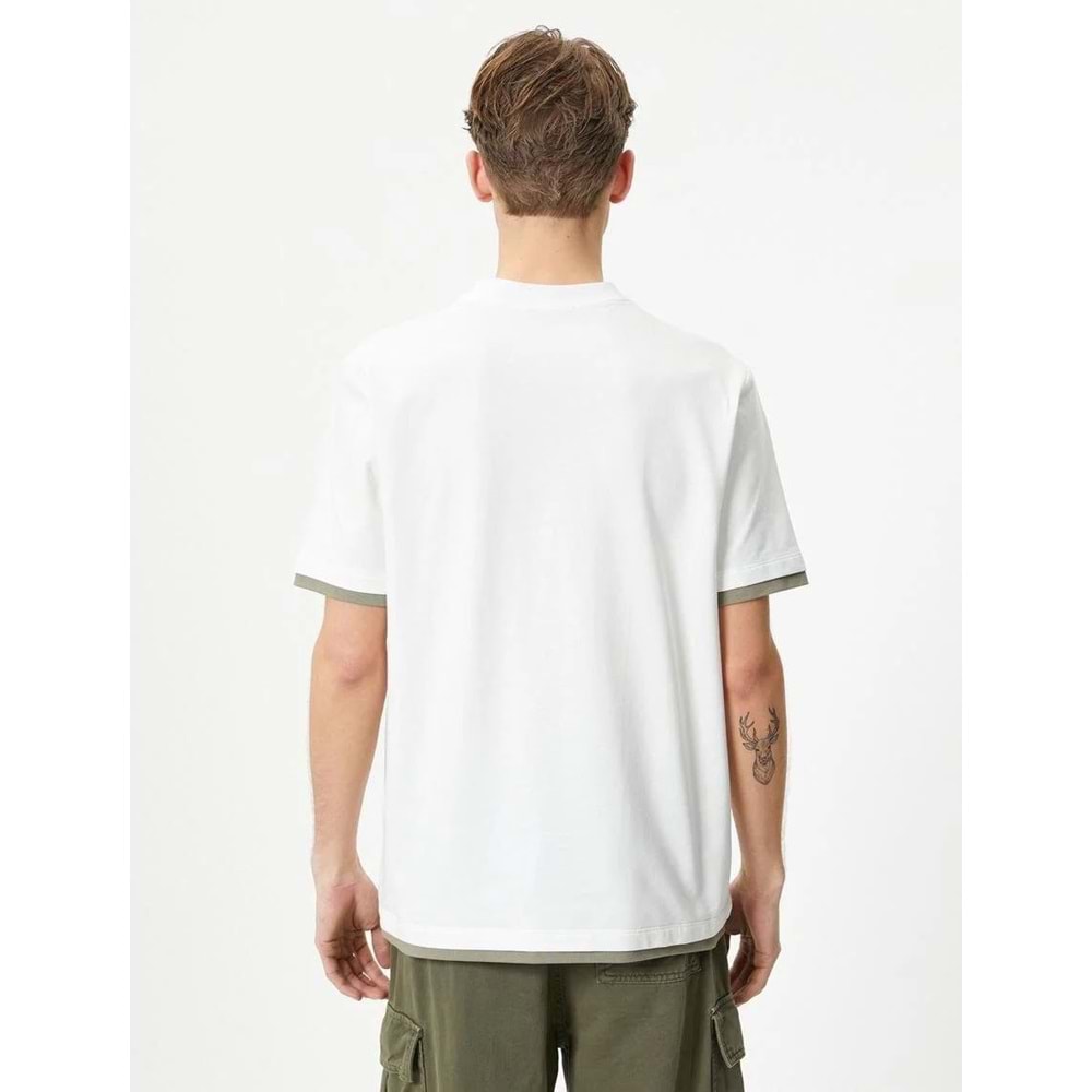 Bisiklet Yaka Tişört Kumaş Detaylı Kısa Kollu Pamuklu - KOTON - 4SAM10271HK - EKRU - XXL