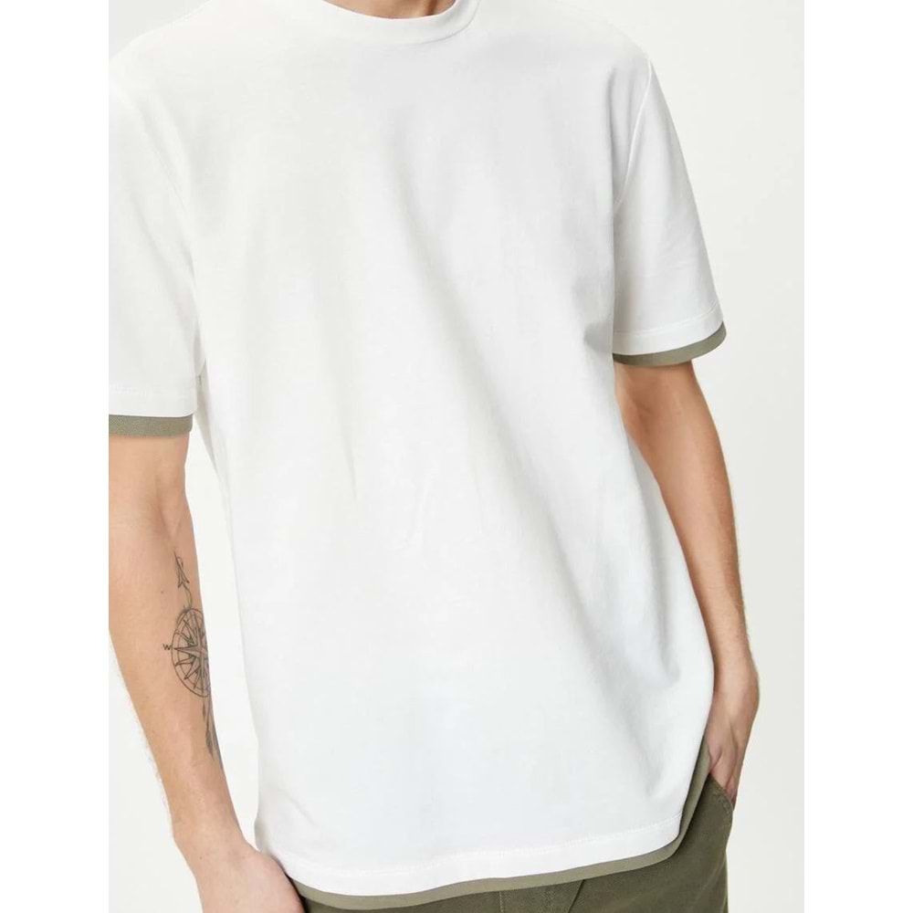 Bisiklet Yaka Tişört Kumaş Detaylı Kısa Kollu Pamuklu - KOTON - 4SAM10271HK - EKRU - XXL