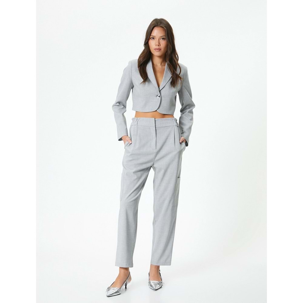 Yüksek Bel Jogger Pantolon Kargo Cepli - KOTON - 4SAK40134UW - GRİ MELANJ - 42