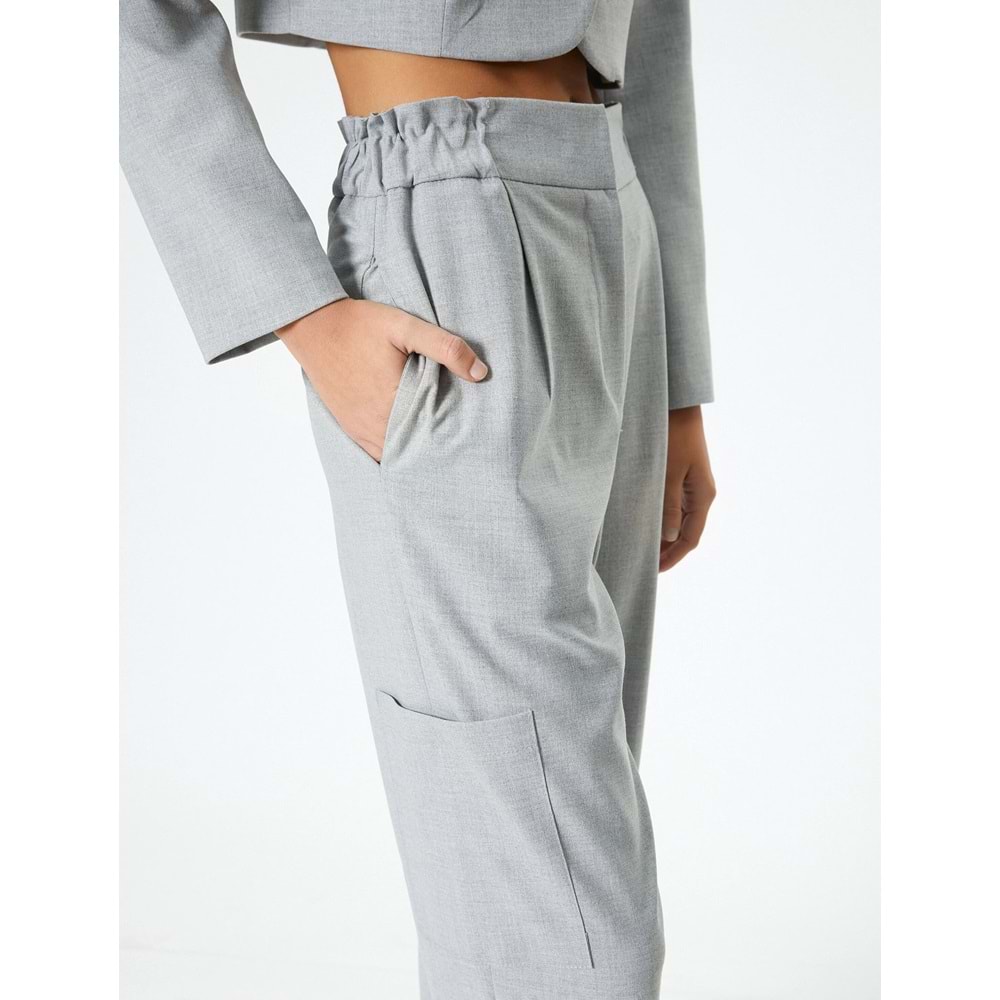 Yüksek Bel Jogger Pantolon Kargo Cepli - KOTON - 4SAK40134UW - GRİ MELANJ - 42