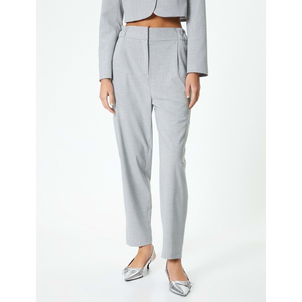 Yüksek Bel Jogger Pantolon Kargo Cepli - KOTON - 4SAK40134UW - GRİ MELANJ - 42