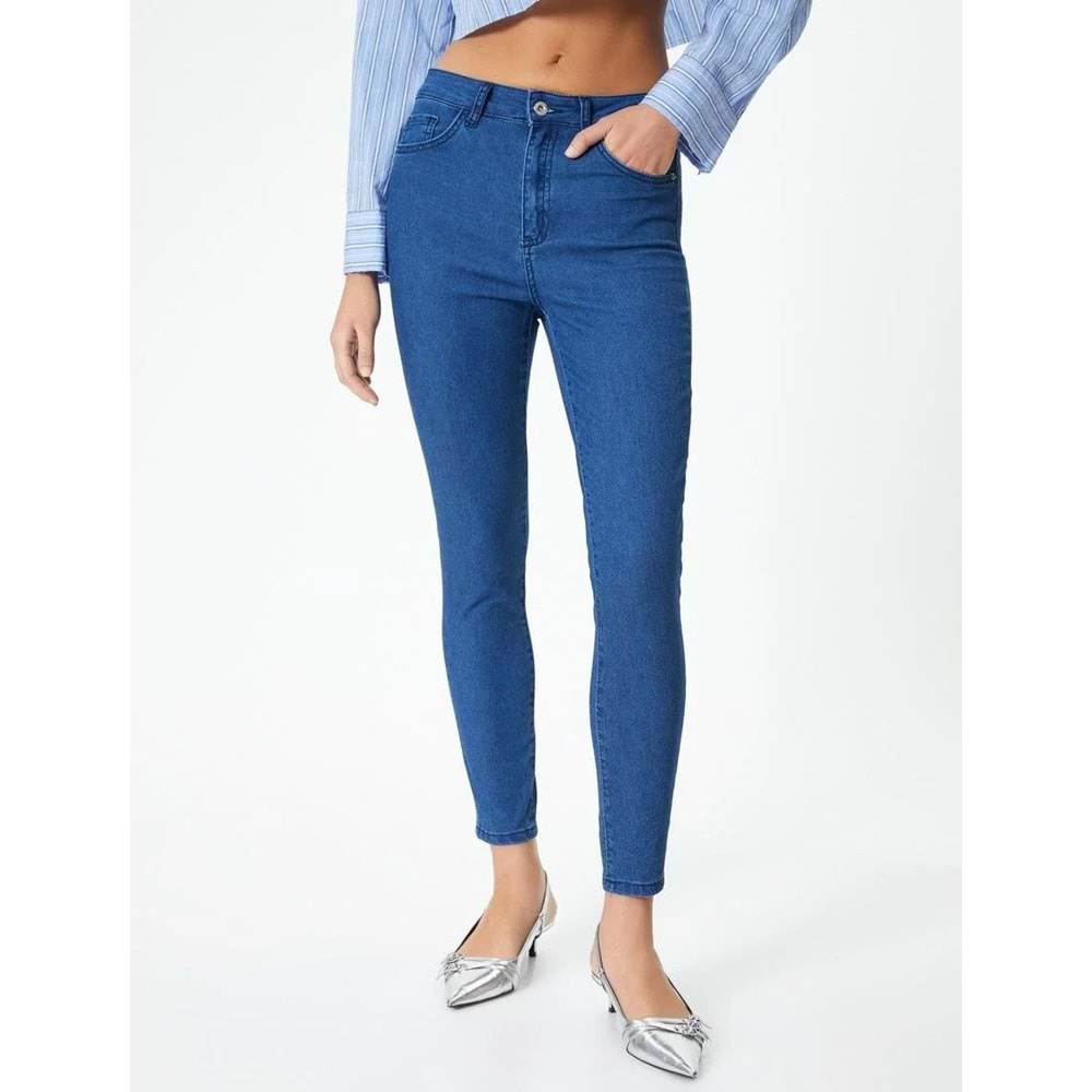 Yüksek Bel Skinny Kot Pantolon Dar Paça Cepli - Carmen Skinny Jeans - KOTON - 4SAL40367MD - AÇIK İNDİGO - 29/32