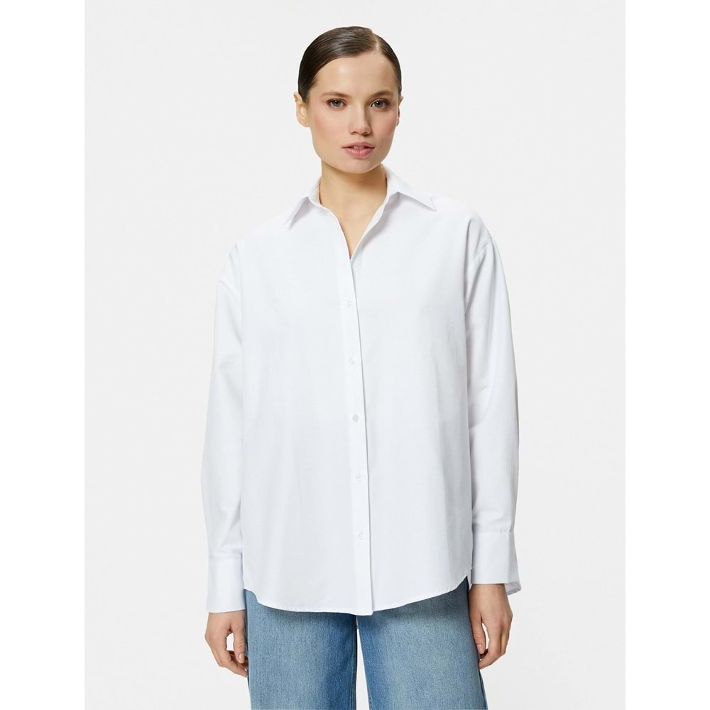 Oversize Poplin Gömlek Uzun Kollu Düğmeli Klasik Yaka - 4SAK60058PW