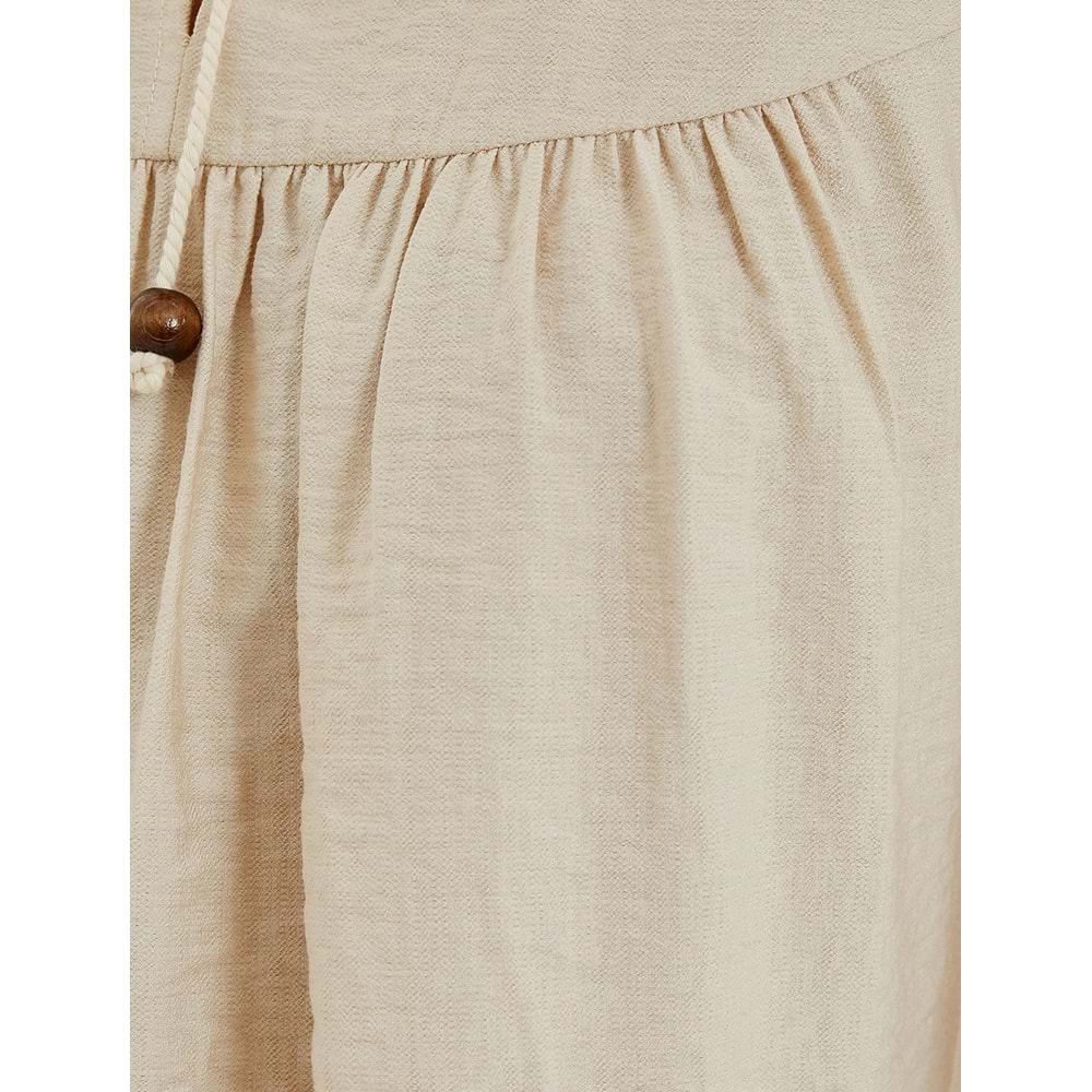 Balon Kol Bluz Bağcıklı Hakim Yaka Boncuk İşlemeli Viskon - KOTON - 4SAK60066UW - BEJ - 36