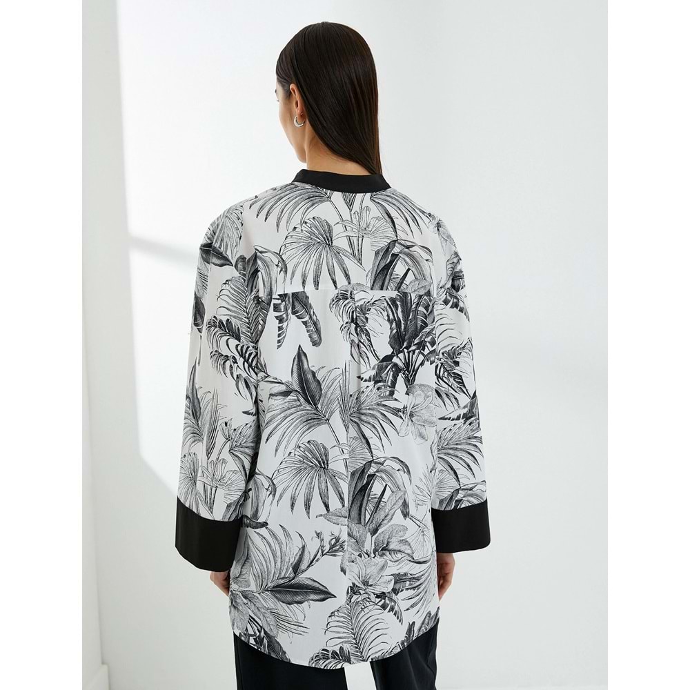 V Yaka Tunik Uzun Kollu Egzotik Desenli - KOTON - 4SAK60214UW - Siyah Desenli - 36
