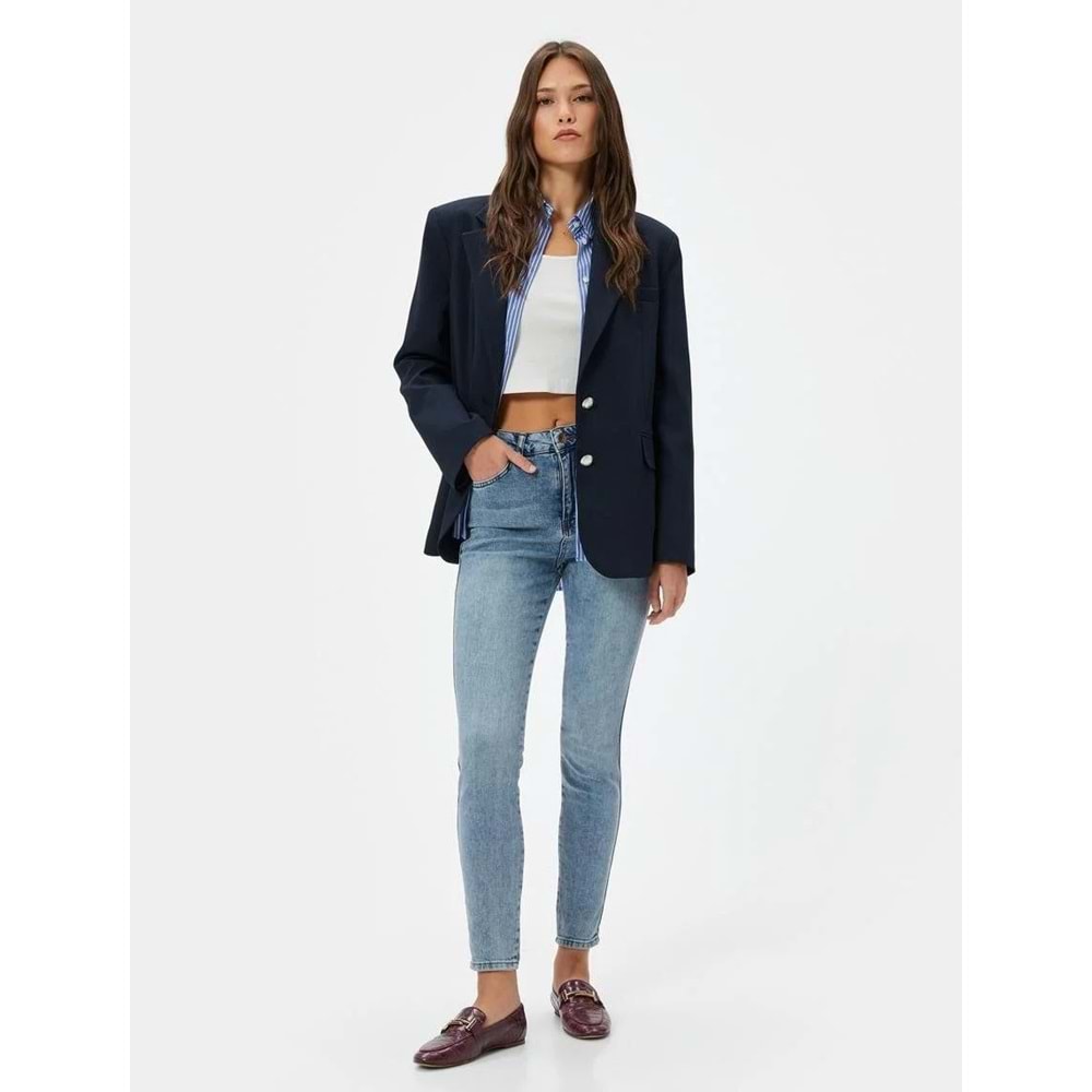 Dar Paça Yüksek Bel Esnek Kot Pantolon - Carmen Skinny Jeans - KOTON - 4SAL40135MD - AÇIK İNDİGO - 29/32