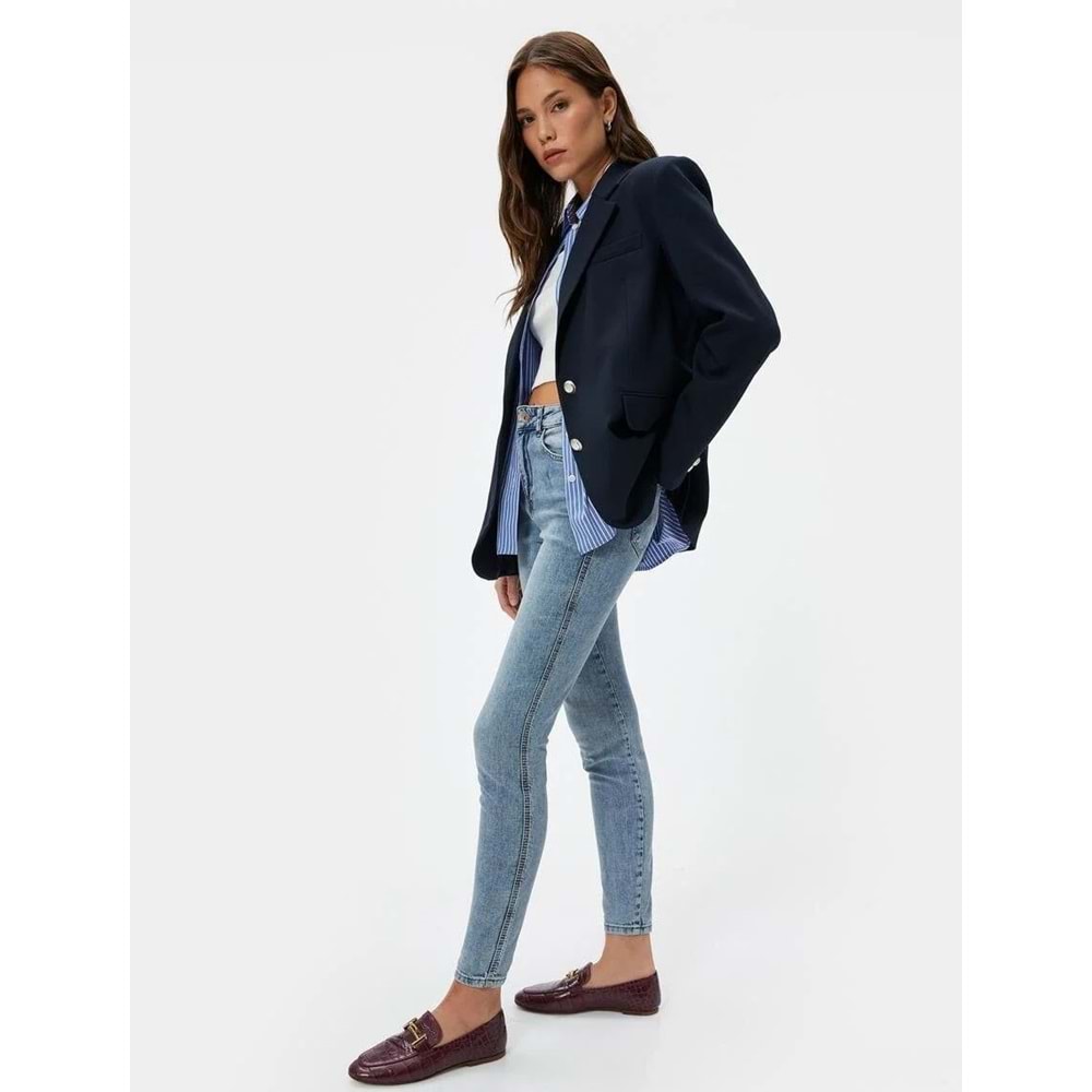 Dar Paça Yüksek Bel Esnek Kot Pantolon - Carmen Skinny Jeans - KOTON - 4SAL40135MD - AÇIK İNDİGO - 30/32