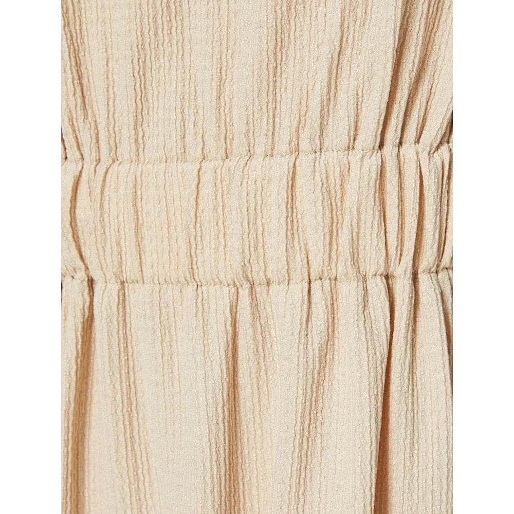 Midi Elbise Bisiklet Yaka Kısa Kollu Beli Büzgü Detaylı - KOTON - 4SAK80001UK - BEJ - S