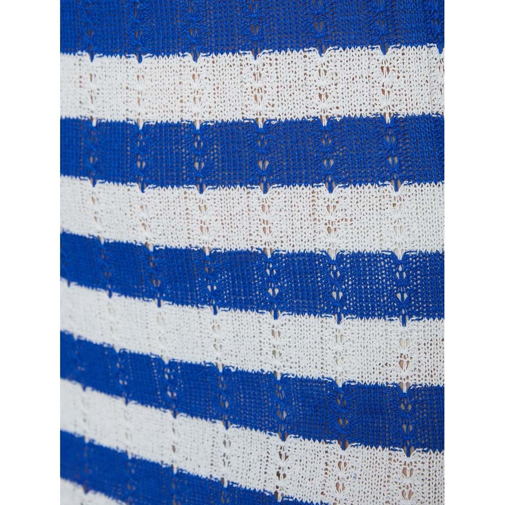 Midi Elbise Yırtmaç Detaylı Bisiklet Yaka - KOTON - 4SAK80107EK - MAVİ ÇİZGİLİ - L