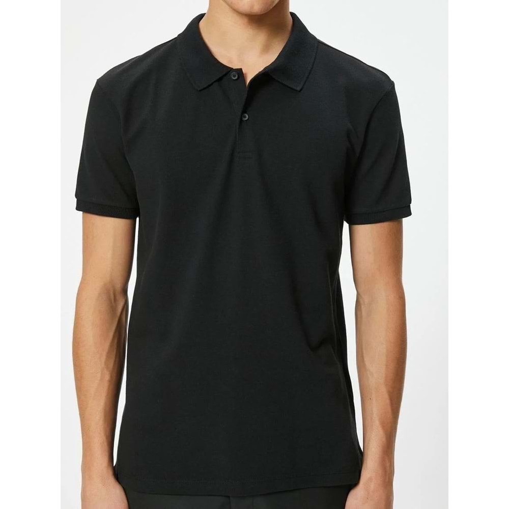 Polo Yaka Tişört Slim Fit Düğmeli Kısa Kollu - KOTON - 4SAM10098MK - SİYAH - M