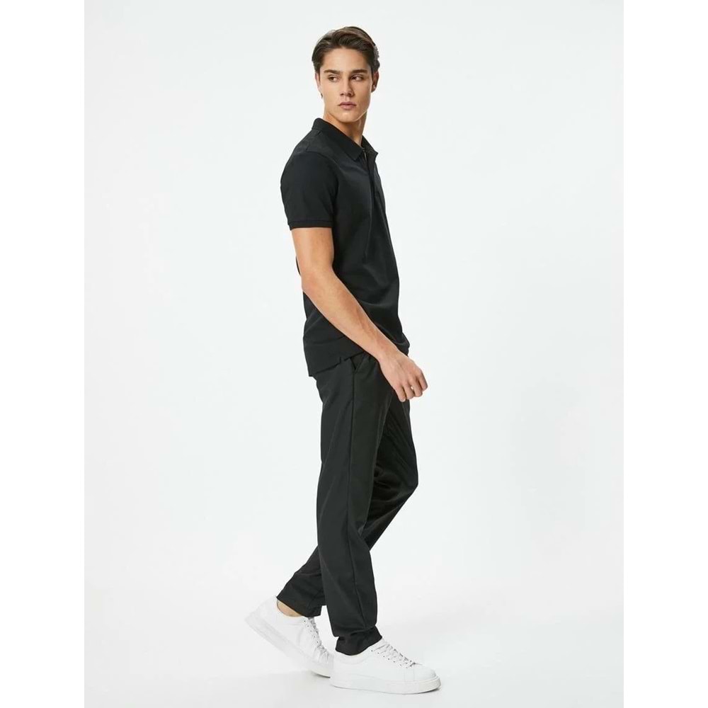 Polo Yaka Tişört Slim Fit Düğmeli Kısa Kollu - KOTON - 4SAM10098MK - SİYAH - M