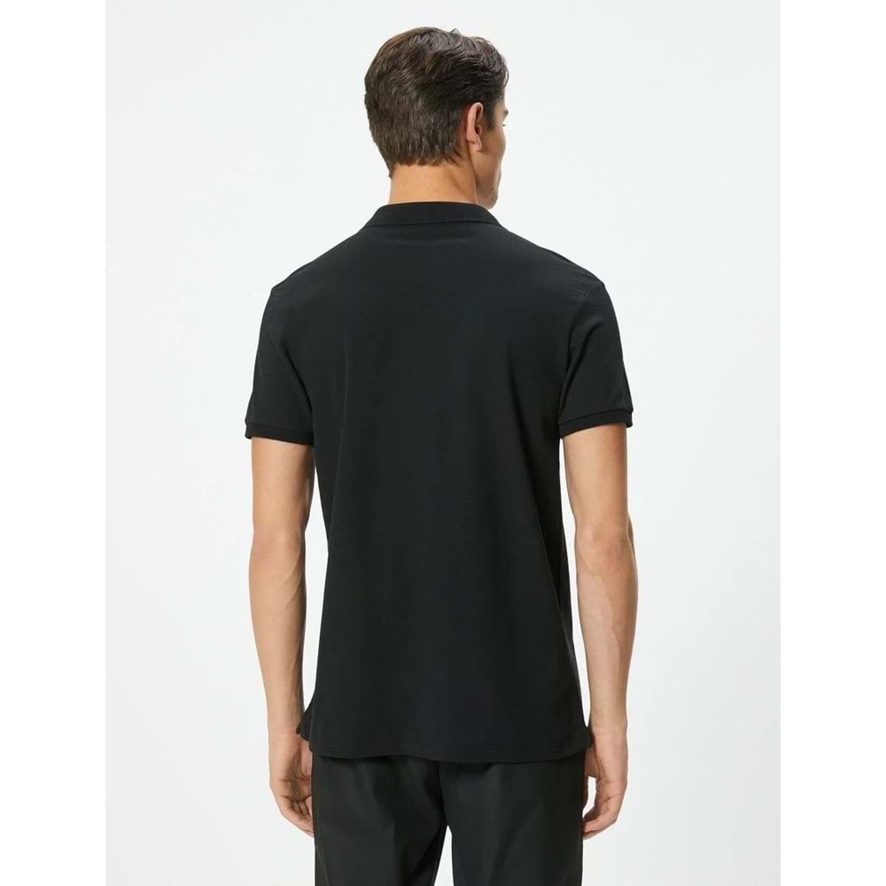 Polo Yaka Tişört Slim Fit Düğmeli Kısa Kollu - KOTON - 4SAM10098MK - SİYAH - M