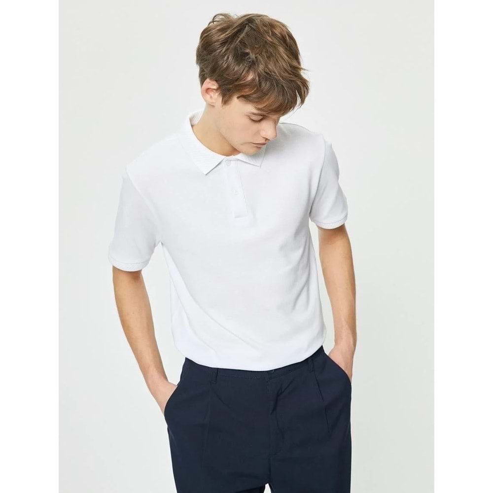 Yakalı Tişört Düğmeli Slim Fit - KOTON - 4SAM10108MK - BEYAZ - XXL