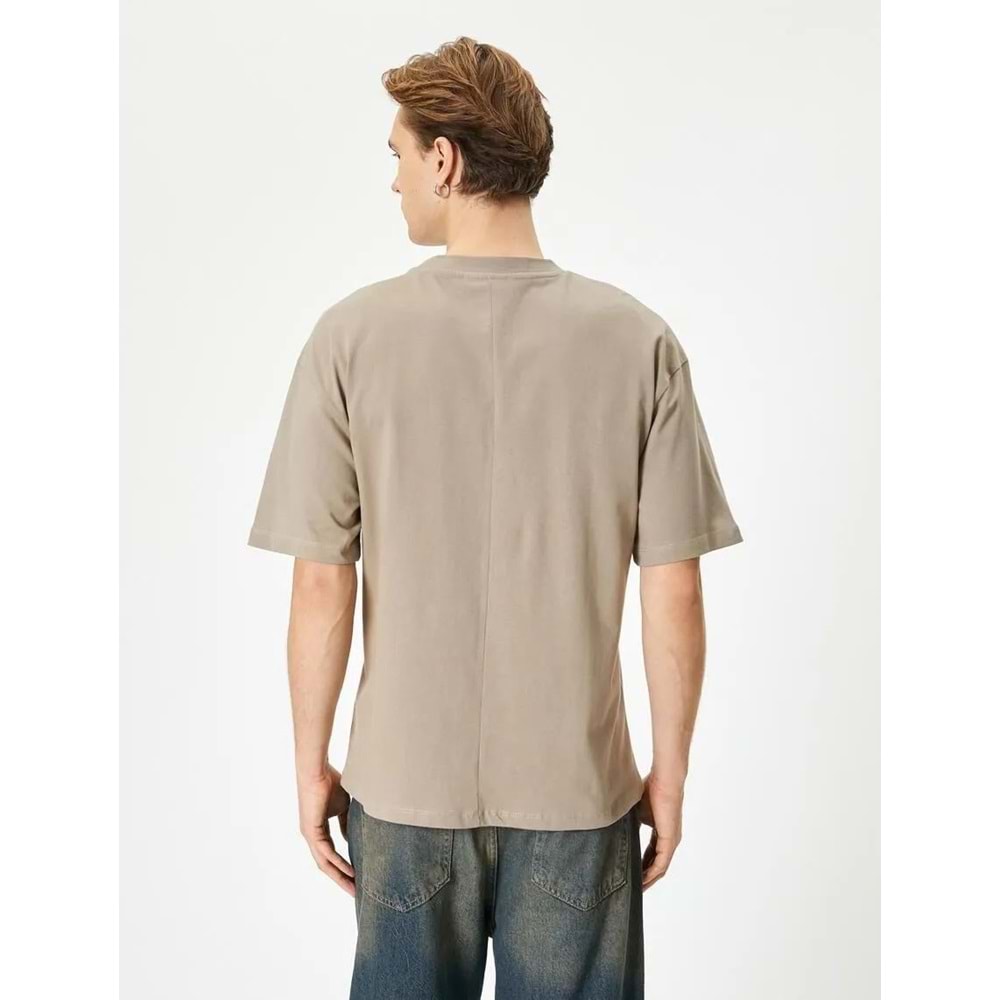 Bisiklet Yaka Tişört Cep Detaylı Nakışlı Kısa Kollu - KOTON - 4SAM10231HK - HAKİ - XL