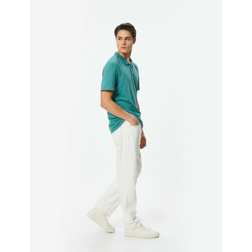 Polo Yaka Tişört Slim Fit Düğmeli Kısa Kollu - KOTON - 4SAM10113MK - YEŞİL - XXL