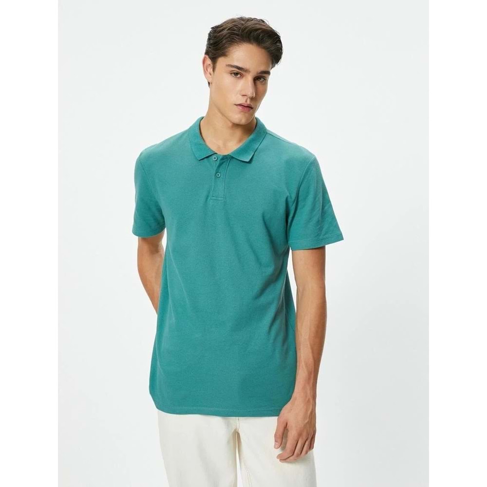 Polo Yaka Tişört Slim Fit Düğmeli Kısa Kollu - KOTON - 4SAM10113MK - YEŞİL - XXL