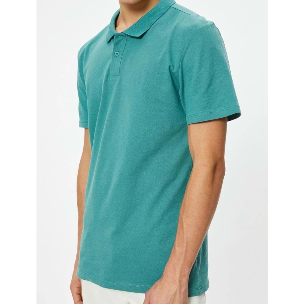 Polo Yaka Tişört Slim Fit Düğmeli Kısa Kollu - KOTON - 4SAM10113MK - YEŞİL - XXL