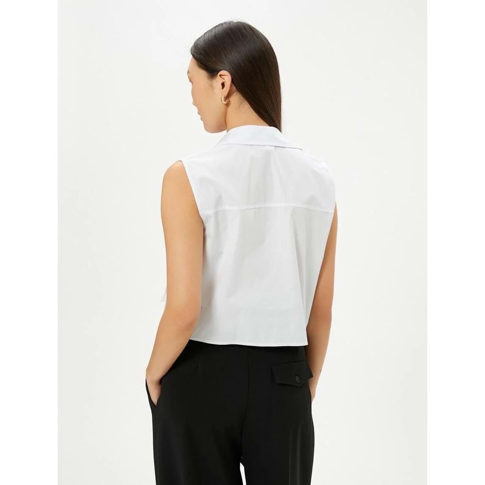 Crop Poplin Gömlek Kolsuz Kargo Cepli Manşet Yaka Düğmeli - KOTON - 4SAK60011EW - KIRIK BEYAZ - 44