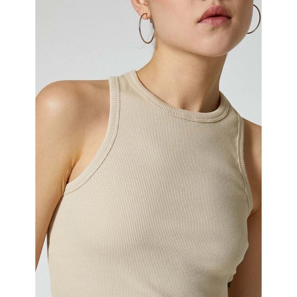 Basic Halter Yaka Atlet Ribanalı Pamuklu - KOTON - 4SAL30065IK - KAHVERENGİ - S