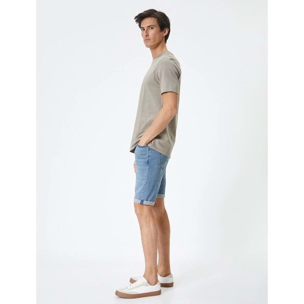 Kot Şort Slim Fit Düğmeli Cepli Katlı Paça - KOTON - 4SAM40312ND - AÇIK İNDİGO - 34