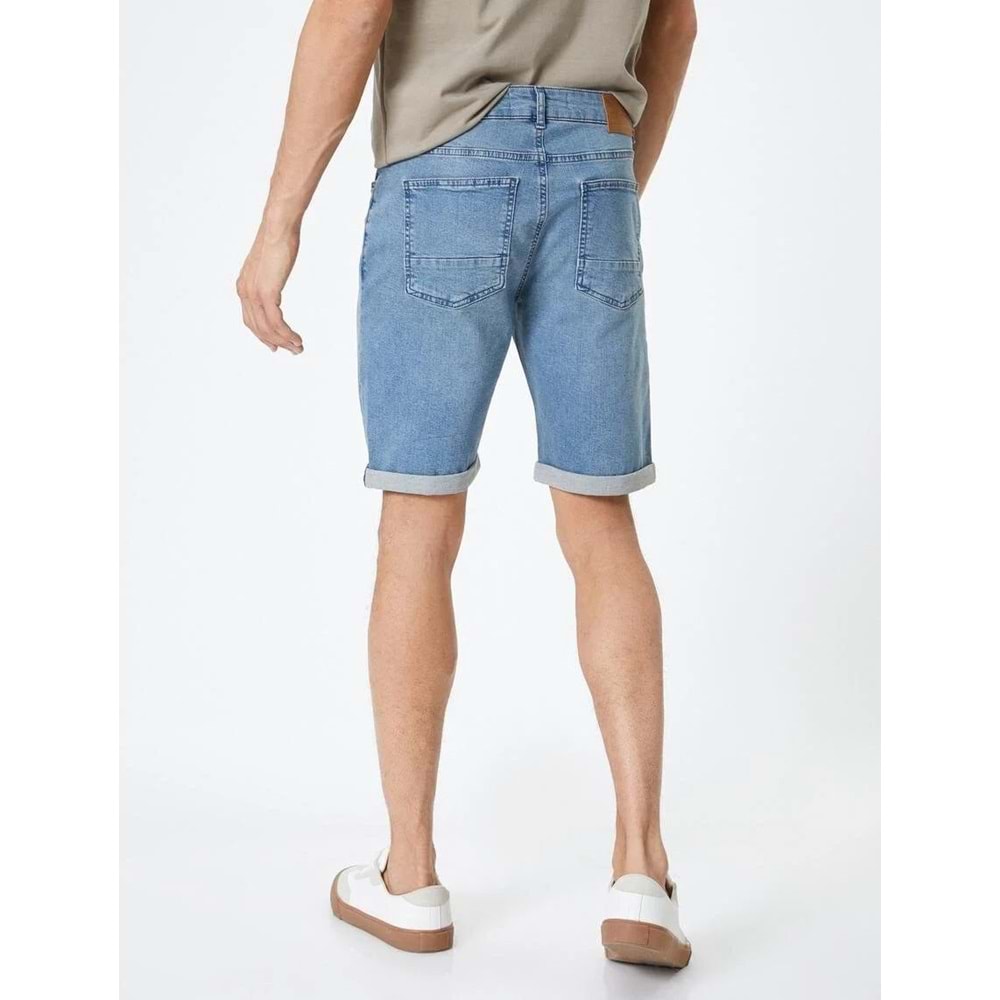 Kot Şort Slim Fit Düğmeli Cepli Katlı Paça - KOTON - 4SAM40312ND - AÇIK İNDİGO - 34