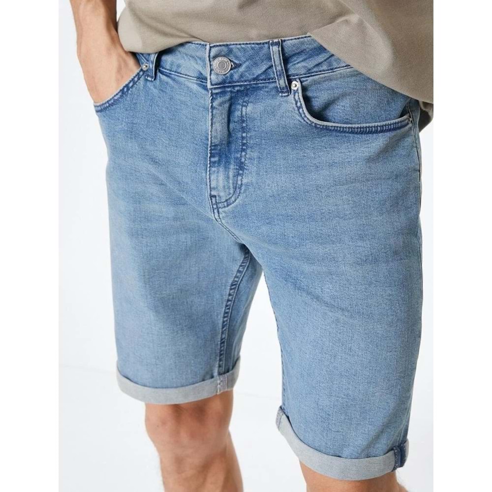 Kot Şort Slim Fit Düğmeli Cepli Katlı Paça - KOTON - 4SAM40312ND - AÇIK İNDİGO - 34