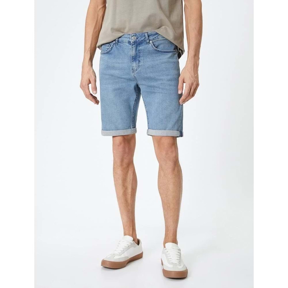 Kot Şort Slim Fit Düğmeli Cepli Katlı Paça - KOTON - 4SAM40312ND - AÇIK İNDİGO - 34