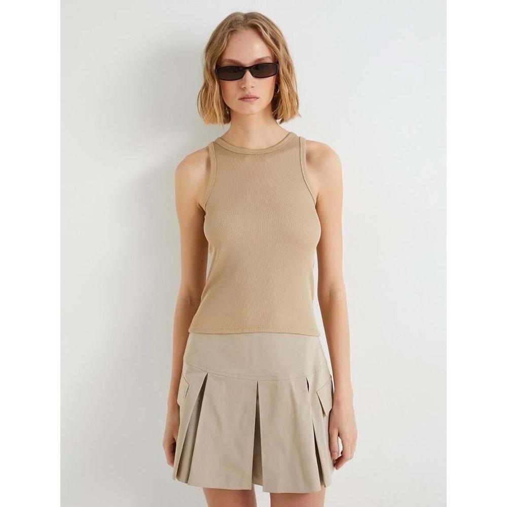 Halter Yaka Atlet Fitilli Slim Fit - KOTON - 4SAK10004EK - BEJ - XS