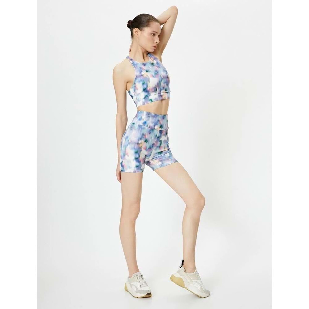 Spor Biker Tayt Yüksek Bel Batik Desenli Slim Fit - KOTON - 4SAK40061NK - LİLA DESENLİ - XS