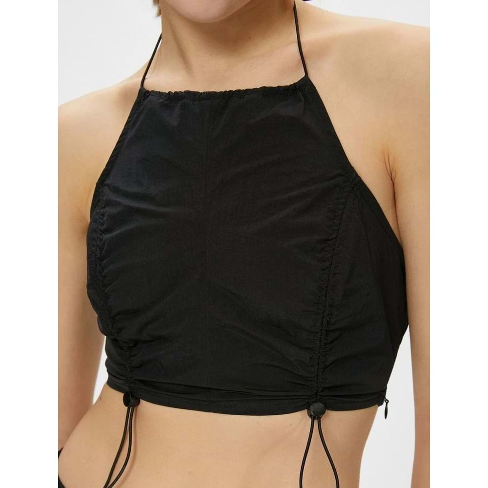 Crop Paraşüt Üst Halter Yaka Stoper Detaylı - KOTON - 4SAL30010IW - SİYAH - 38