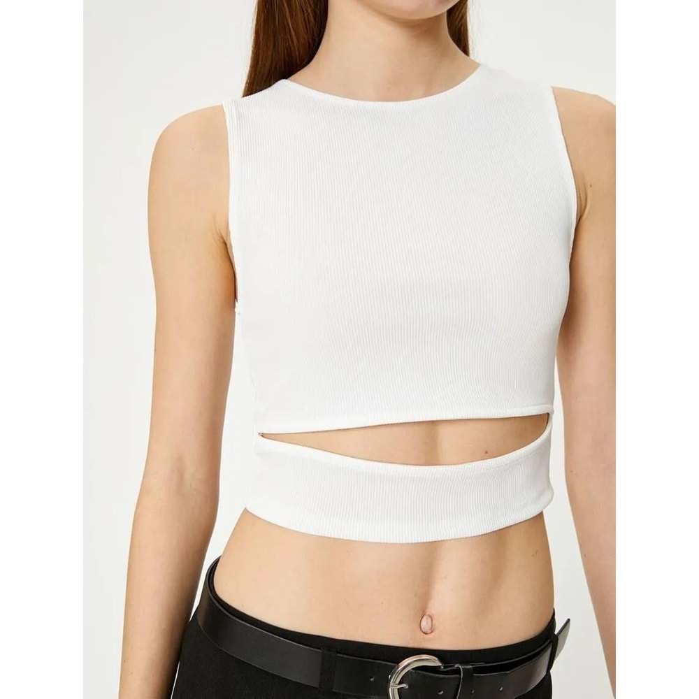 Pencere Detaylı Kısa Atlet Slim Fit Bisiklet Yaka - KOTON - 4SAL30107IK - EKRU - XS