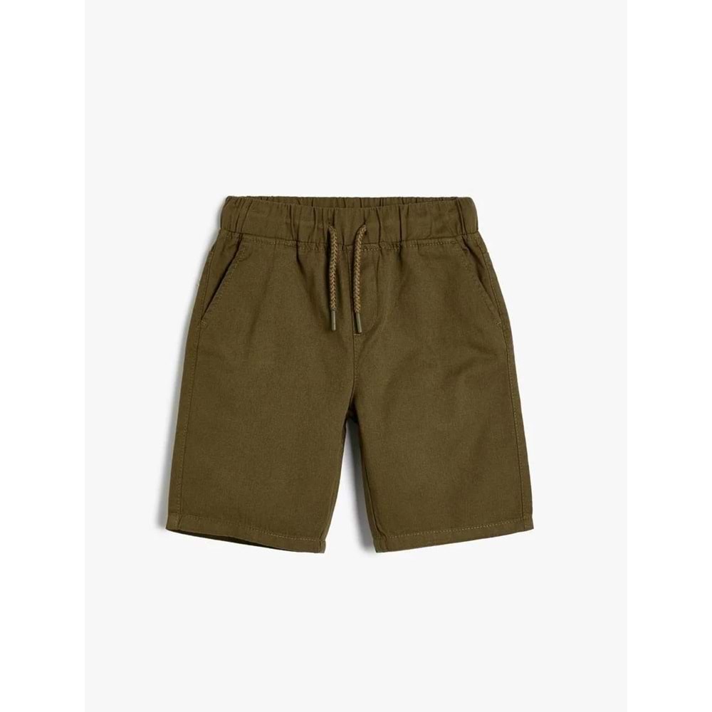 Erkek Çocuk Basic Şort Beli Bağlamalı Cepli Pamuklu - KOTON - 4SKB40068TW - HAKİ - 4-5 YAŞ