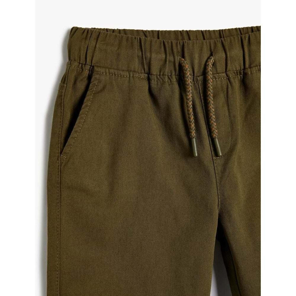 Erkek Çocuk Basic Şort Beli Bağlamalı Cepli Pamuklu - KOTON - 4SKB40068TW - HAKİ - 4-5 YAŞ