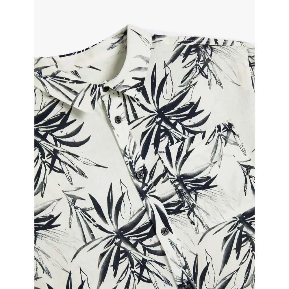 Erkek Çocuk Gömlek Yaprak Baskılı Kısa Kollu Cepli - KOTON - 4SKB60071TW - EKRU DESENLİ - 5-6 YAŞ