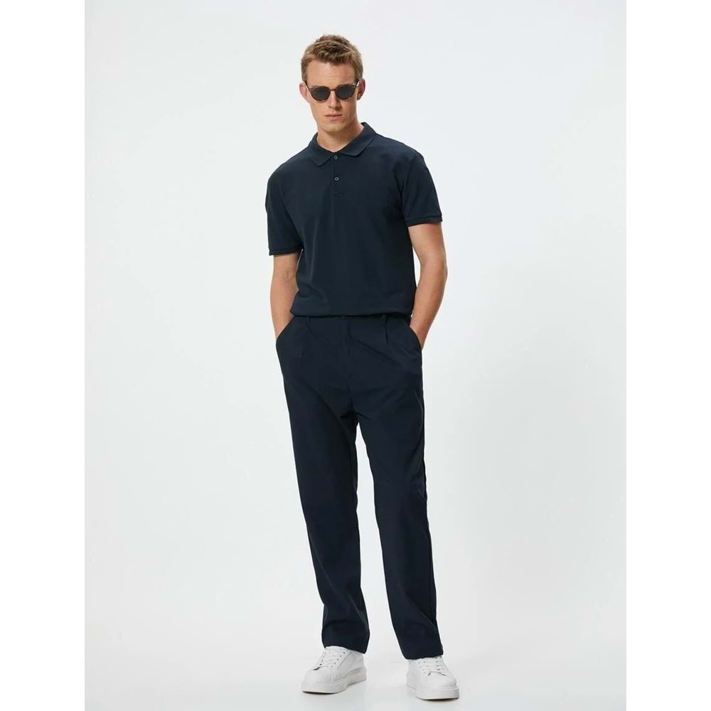 Polo Yaka Tişört Slim Fit Düğmeli Kısa Kollu - 4SAM10098MK - KOTON - 4SAM10098MK - LACİVERT - M
