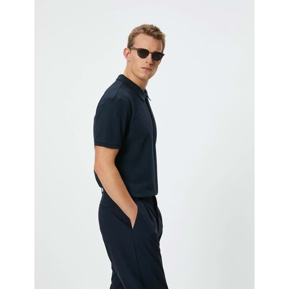 Polo Yaka Tişört Slim Fit Düğmeli Kısa Kollu - 4SAM10098MK - KOTON - 4SAM10098MK - LACİVERT - M