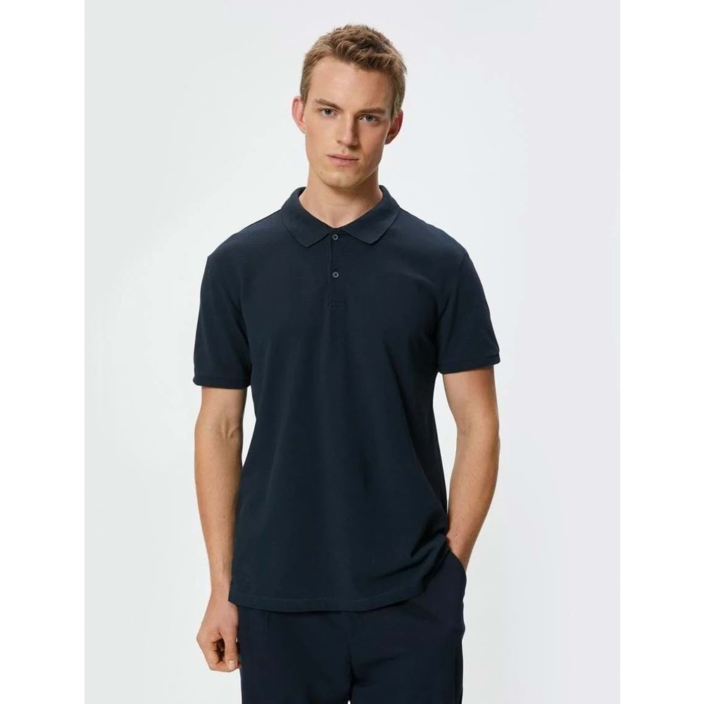 Polo Yaka Tişört Slim Fit Düğmeli Kısa Kollu - 4SAM10098MK - KOTON - 4SAM10098MK - LACİVERT - M