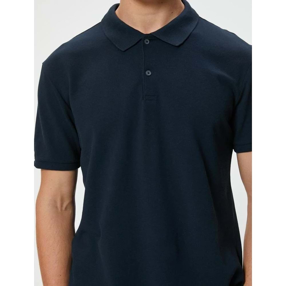 Polo Yaka Tişört Slim Fit Düğmeli Kısa Kollu - 4SAM10098MK - KOTON - 4SAM10098MK - LACİVERT - M