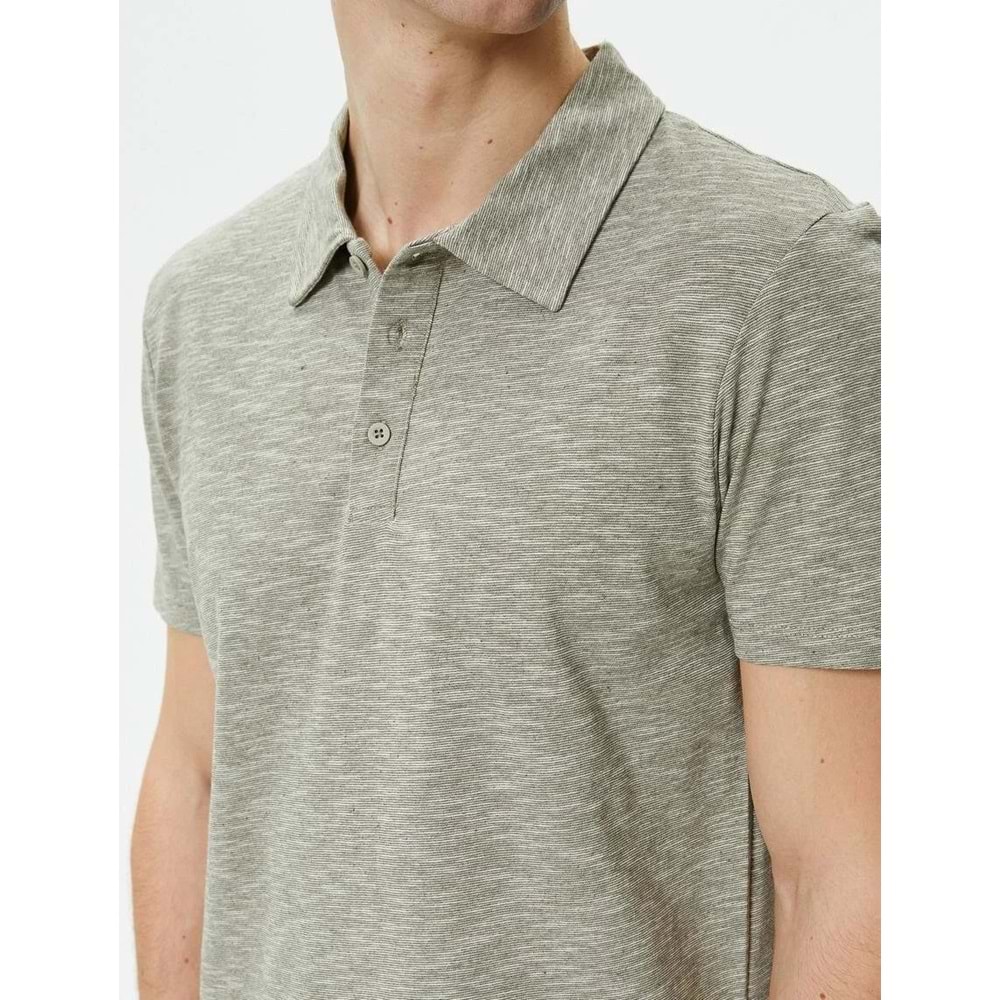 Polo Yaka Tişört Düğme Detaylı Kısa Kollu Kırçıllı - KOTON - 4SAM10096MK - HAKİ - XXL