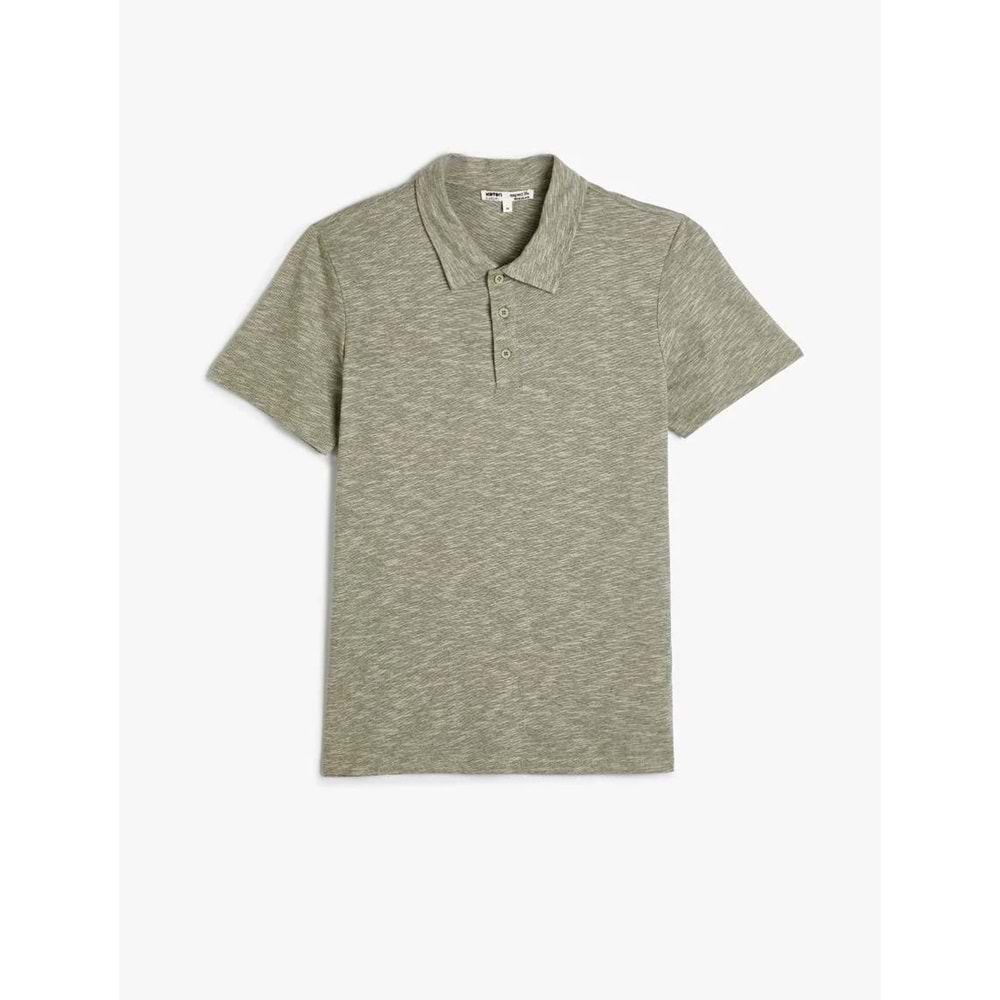 Polo Yaka Tişört Düğme Detaylı Kısa Kollu Kırçıllı - KOTON - 4SAM10096MK - HAKİ - XXL