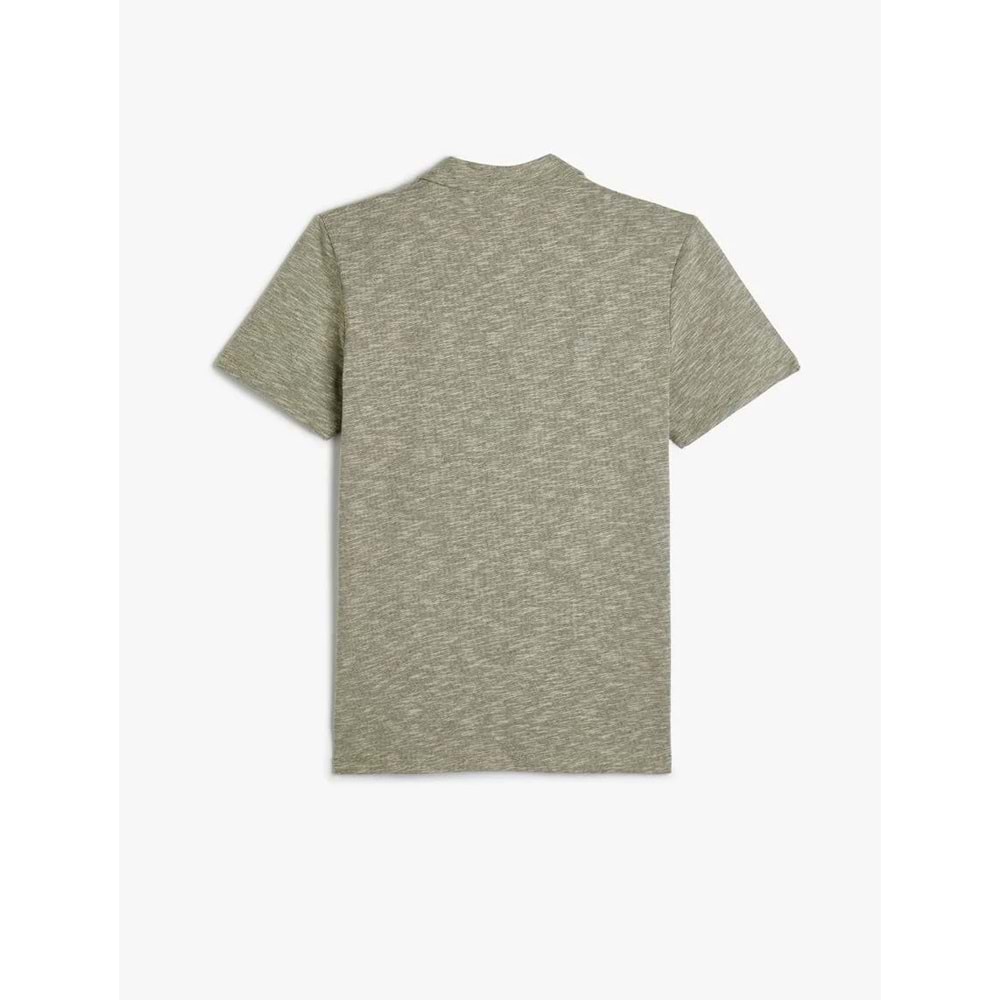Polo Yaka Tişört Düğme Detaylı Kısa Kollu Kırçıllı - KOTON - 4SAM10096MK - HAKİ - XXL