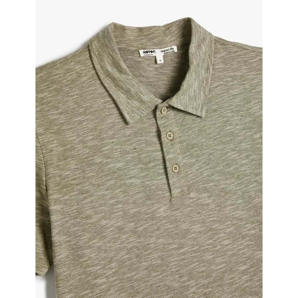 Polo Yaka Tişört Düğme Detaylı Kısa Kollu Kırçıllı - KOTON - 4SAM10096MK - HAKİ - XXL
