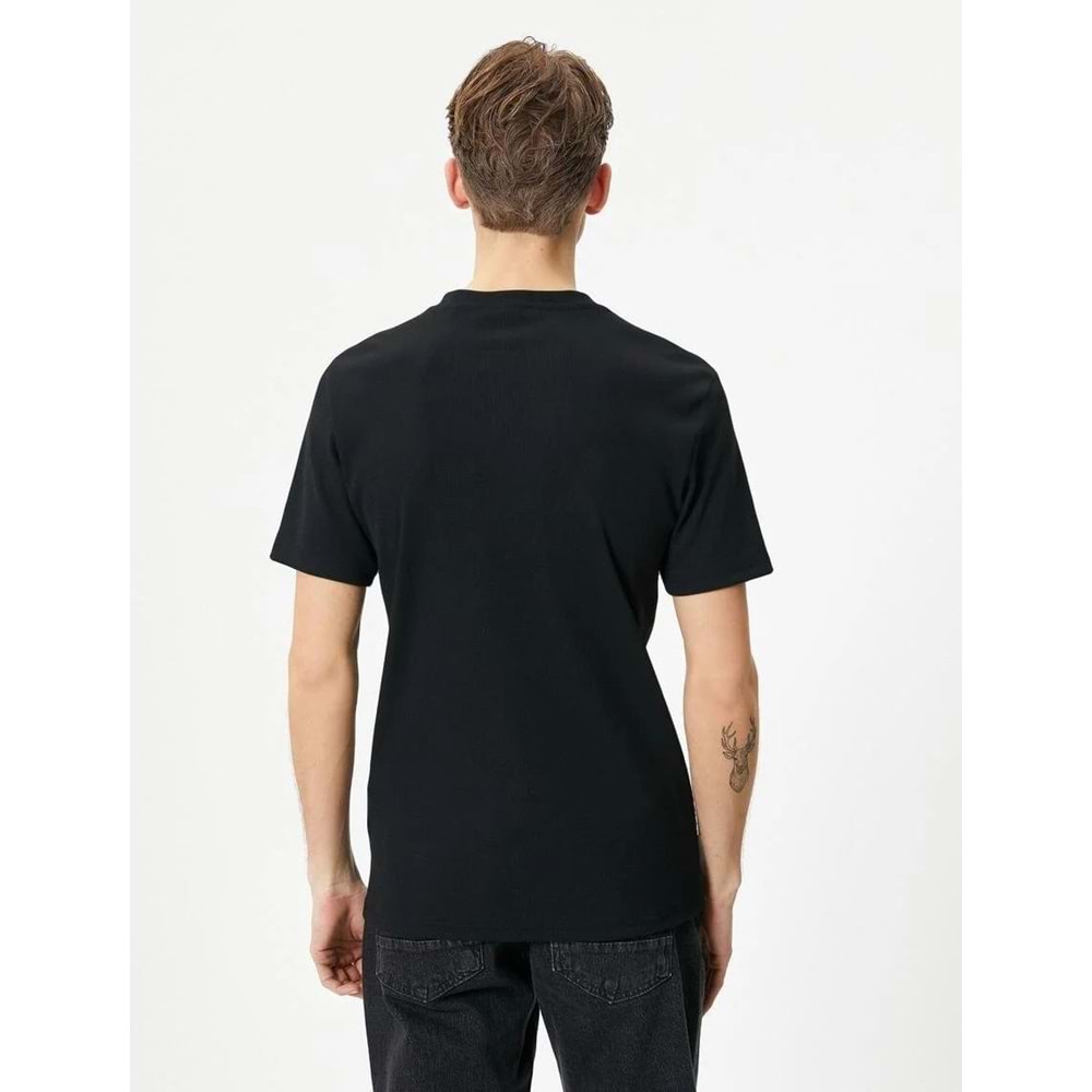 Fitilli Tişört Dokulu Bisiklet Yaka Kısa Kollu Pamuklu - KOTON - 4SAM10272HK - SİYAH - XL