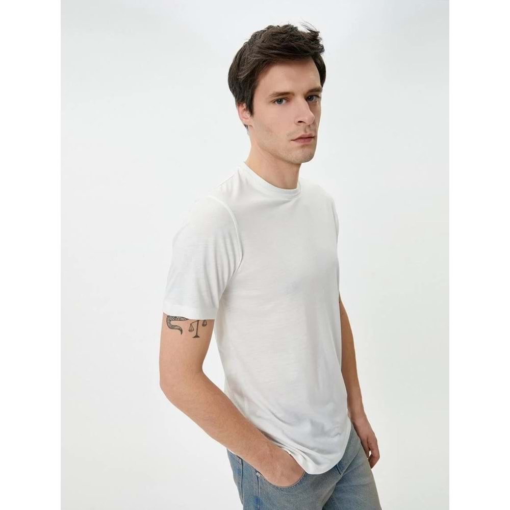 Basic Tişört Kısa Kollu Bisiklet Yaka Slim Fit - KOTON - 4SAM10276HK - HAKİ - S