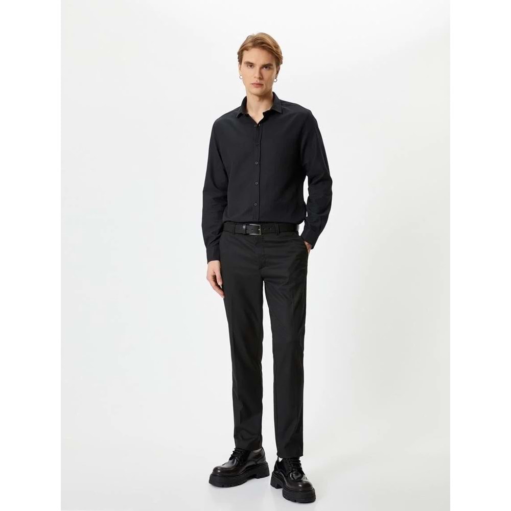 Slim Fit Gömlek Yarım İtalyan Yaka Uzun Kollu - KOTON - 4SAM60007HW - SİYAH - XXL