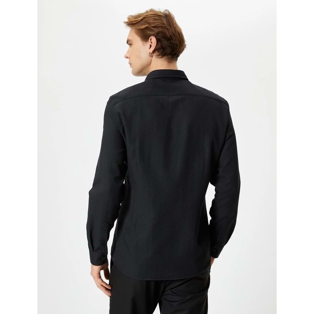 Slim Fit Gömlek Yarım İtalyan Yaka Uzun Kollu - KOTON - 4SAM60007HW - SİYAH - XXL